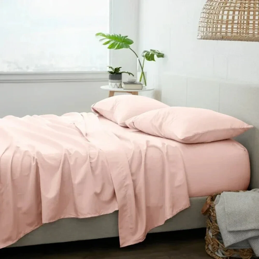Ienjoy Home Style Simplified Bed Sheet Set Queen Pink Blush Fitted 4-Piece BED44
